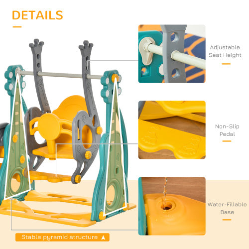 Qaba 3 in 1 Toddler Swing and Slide Set, Kids Slide with Climber, Ultra-Safety, Basketball Hood, Baby Playground Set, Fun Indoor/Outdoor Playset Exercise Toy for Ages 1.5-3