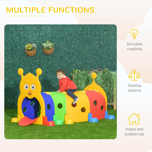 Qaba Caterpillar Tunnel for Kids, Outdoor Indoor Climb and Crawl Through, Play Equipment for Toddler 3-6, 4 Sections, for Daycare, Preschool, Playground, Multicolor