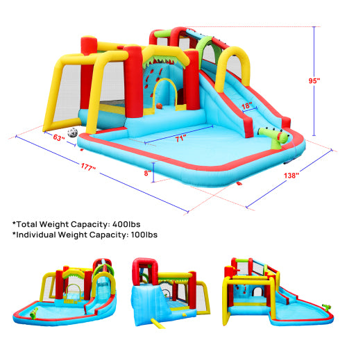 7 in1 Inflatable slide water park bouncing house outdoor Soccer garden bouncer with Splash pool & Water gun & Climbing wall & Basketball & Football