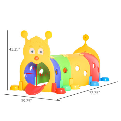 Qaba Caterpillar Tunnel for Kids, Outdoor Indoor Climb and Crawl Through, Play Equipment for Toddler 3-6, 4 Sections, for Daycare, Preschool, Playground, Multicolor