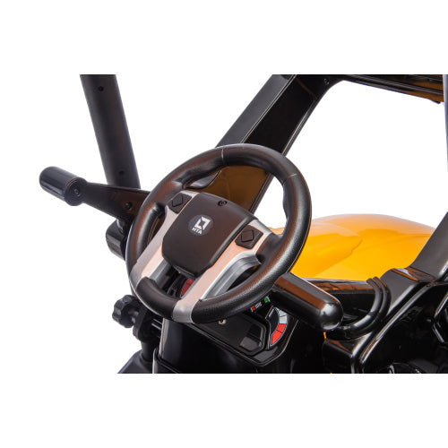 24V Kids Ride on Tractors with Parent Remote Control, Pedal Tractors with Working Loader and Backhoe Digger, Kids' Ride on Car Toys 24V Battery Powered Electric Vehicles with Trailer, Digger (Yellow)