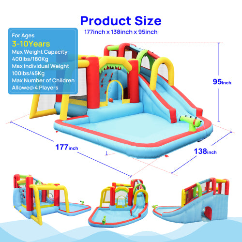 7 in1 Inflatable slide water park bouncing house outdoor Soccer garden bouncer with Splash pool & Water gun & Climbing wall & Basketball & Football