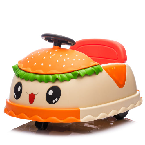 12V Kids Ride On Electric Bumper Car W/Parents Control,Cute&Realistic Hamburger Design,360 Degree Rotation,Storing Space,Bluetooth,Music,USB,Silent wheel,LED Lights,Power Display,Anti-rollover For 2-5