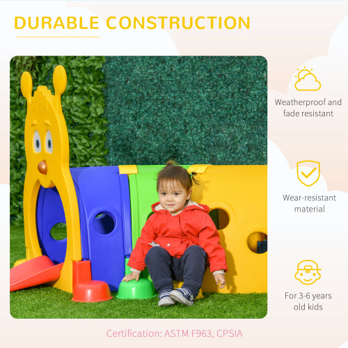 Qaba Caterpillar Tunnel for Kids, Outdoor Indoor Climb and Crawl Through, Play Equipment for Toddler 3-6, 4 Sections, for Daycare, Preschool, Playground, Multicolor